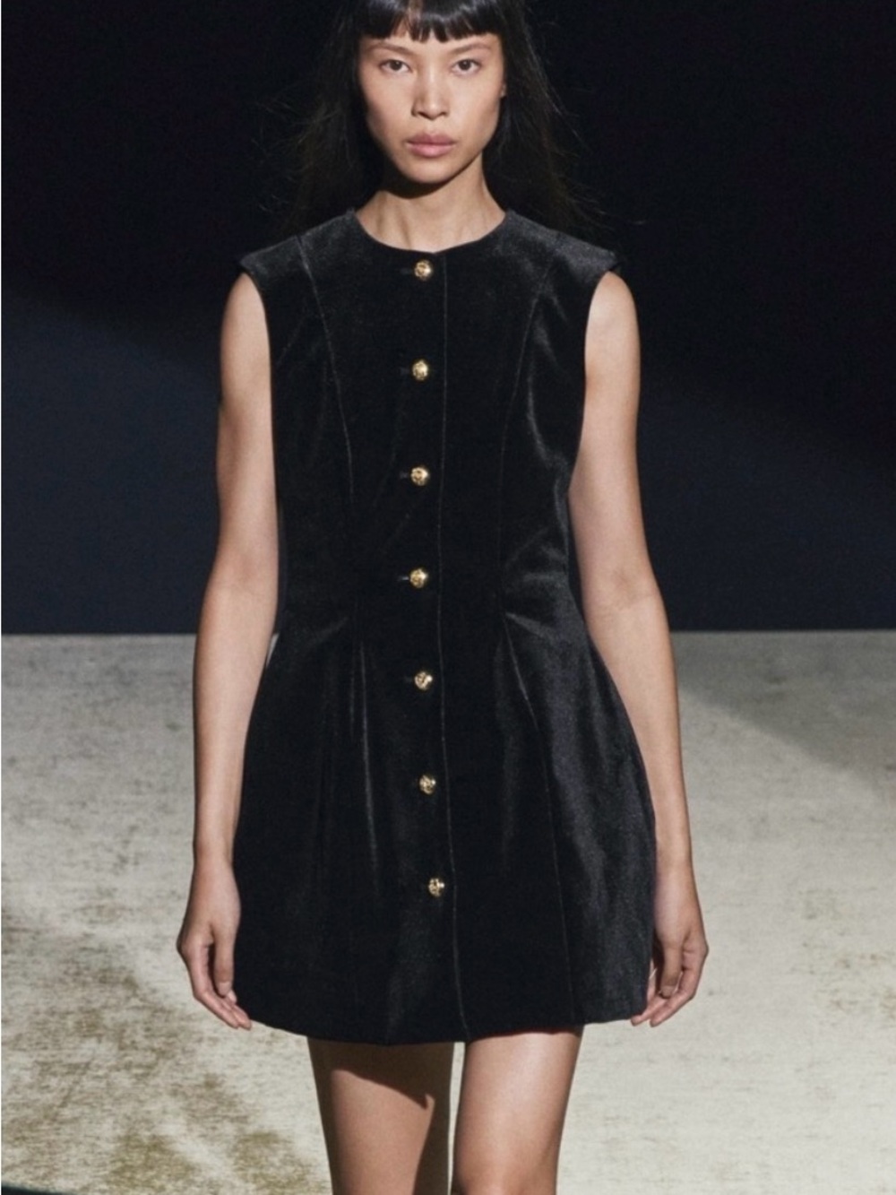 Zara Black Velvet Mini Dress with Gold Buttons